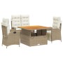 Set da Pranzo da Giardino 4 pz con Cuscini Beige in Polyrattan