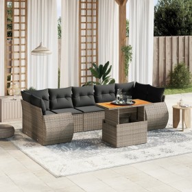 Set Divano da Giardino 8 pz con Cuscini Grigio in Polyrattan