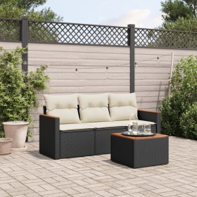 Set Divani da Giardino 4 pz con Cuscini Nero in Polyrattan