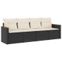 Set Divani da Giardino 4 pz con Cuscini Nero in Polyrattan