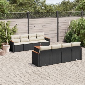 Set Divani da Giardino 9 pz con Cuscini Nero in Polyrattan