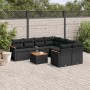 Set Divani da Giardino 9 pz con Cuscini Nero in Polyrattan