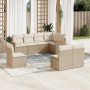 Set Divano da Giardino 8 pz con Cuscini Beige in Polyrattan