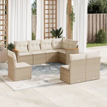 Set Divano da Giardino 8 pz con Cuscini Beige in Polyrattan