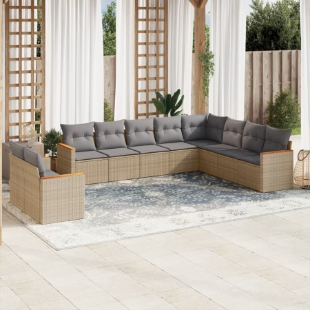 Set Divano da Giardino 10 pz con Cuscini Beige Misto Polyrattan