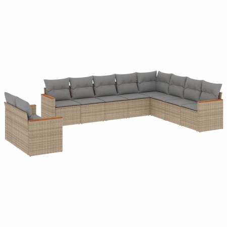 Set Divano da Giardino 10 pz con Cuscini Beige Misto Polyrattan