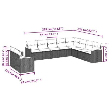 Set Divano da Giardino 10 pz con Cuscini Beige Misto Polyrattan