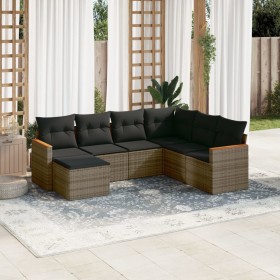 Set Divani da Giardino 7 pz con Cuscini Grigio in Polyrattan