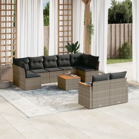 Set Divano da Giardino 10 pz con Cuscini Grigio in Polyrattan