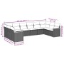 Set Divani da Giardino 10pz con Cuscini in Polyrattan Nero