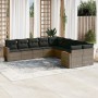 Set Divano da Giardino 10 pz con Cuscini Grigio in Polyrattan