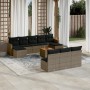 Set Divani da Giardino 11 pz con Cuscini in Polyrattan Grigio