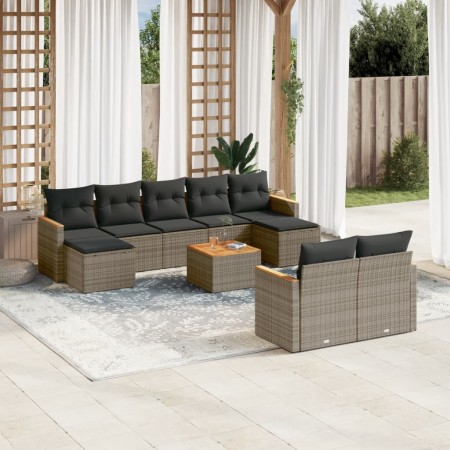 Set Divano da Giardino 10 pz con Cuscini Grigio in Polyrattan