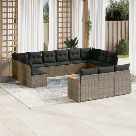 Set Divani da Giardino 13 pz con Cuscini Grigio in Polyrattan