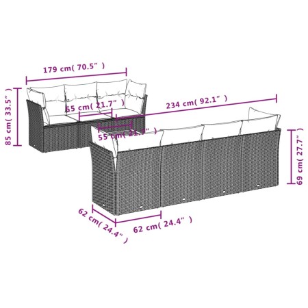 Set Divani da Giardino con Cuscini 8 pz Nero in Polyrattan