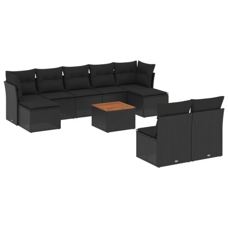 Set Divani da Giardino 10pz con Cuscini in Polyrattan Nero