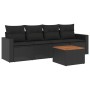 Set Divani da Giardino 5 pz con Cuscini in Polyrattan Nero