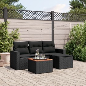 Set Divani da Giardino 5 pz con Cuscini in Polyrattan Nero