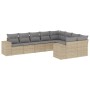 Set Divano da Giardino 9 pz con Cuscini Beige in Polyrattan