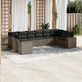 Set Divano da Giardino 10 pz con Cuscini Grigio in Polyrattan