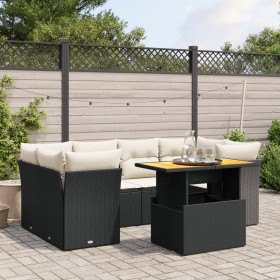 Set Divani da Giardino con Cuscini 7pz Nero Polyrattan