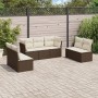 Set Divani da Giardino 7 pz con Cuscini Marrone in Polyrattan