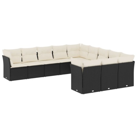 Set Divani da Giardino 11 pz con Cuscini in Polyrattan Nero