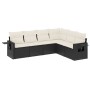 Set Divano da Giardino 6 pz con Cuscini Nero in Polyrattan