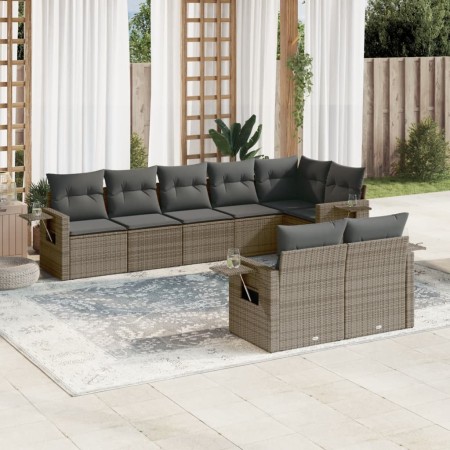 Set Divano da Giardino 8 pz con Cuscini Grigio in Polyrattan