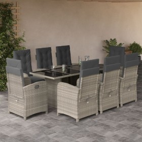 Set Pranzo da Giardino 9pz con Cuscini Grigio Chiaro Polyrattan