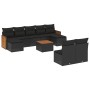 Set Divani da Giardino 10pz con Cuscini in Polyrattan Nero