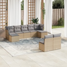 Set Divano da Giardino 9 pz con Cuscini Beige in Polyrattan