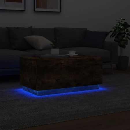 Tavolino da Soggiorno con Luci LED Rovere Fumo 90x50x40 cm