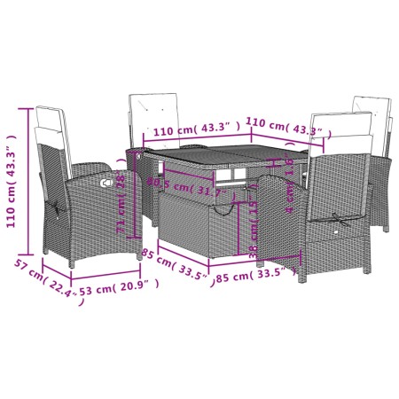 Set da Pranzo da Giardino 5 pz con Cuscini Beige in Polyrattan