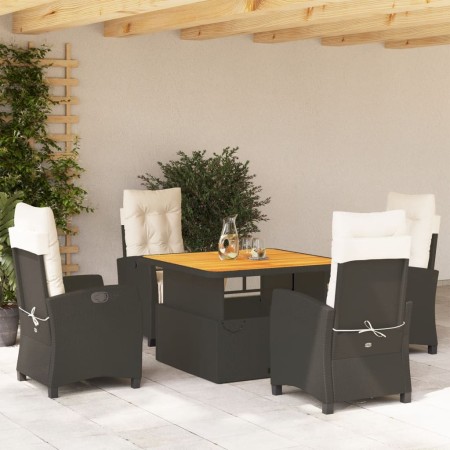 Set da Pranzo da Giardino 5 pz Nero con Cuscini in Polyrattan