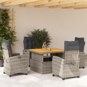 Set da Pranzo da Giardino 5 pz con Cuscini in Polyrattan Grigio