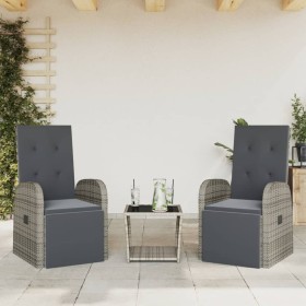 Set da Pranzo da Giardino 3 pz con Cuscini in Polyrattan Grigio