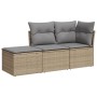 Set Divano da Giardino 3 pz con Cuscini Beige in Polyrattan