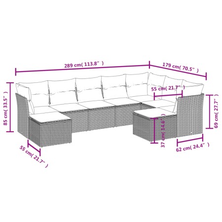 Set Divani da Giardino 9pz con Cuscini Marrone in Polyrattan