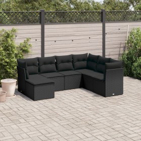 Set Divani da Giardino con Cuscini 7pz Nero Polyrattan