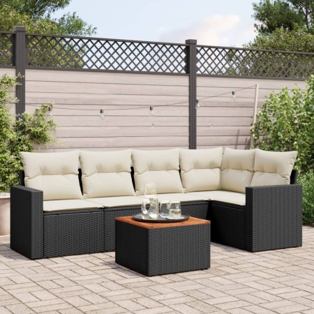 Set Divano da Giardino 6 pz con Cuscini Nero in Polyrattan