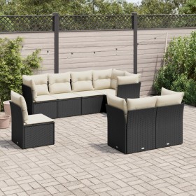 Set Divani da Giardino con Cuscini 8 pz Nero in Polyrattan