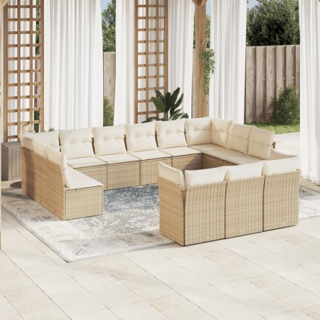 Set Divano da Giardino 13 pz con Cuscini Beige in Polyrattan