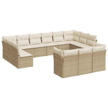 Set Divano da Giardino 13 pz con Cuscini Beige in Polyrattan