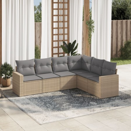 Set Divano da Giardino 6 pz con Cuscini Beige in Polyrattan