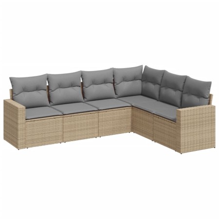 Set Divano da Giardino 6 pz con Cuscini Beige in Polyrattan