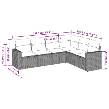 Set Divano da Giardino 6 pz con Cuscini Beige in Polyrattan