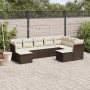 Set Divani da Giardino 9pz con Cuscini Marrone in Polyrattan