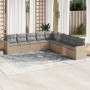 Set Divano da Giardino 9 pz con Cuscini Beige in Polyrattan