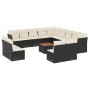 Set Divani da Giardino 14pz con Cuscini in Polyrattan Nero